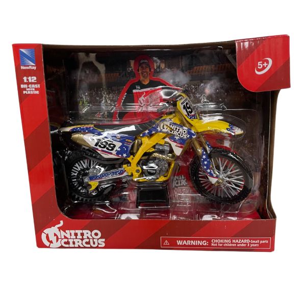 Machete Off Road New Ray Macheta Moto Travis Pastrana No 199 Nitro Circus Suzuki RMZ 450 Toy 1:12