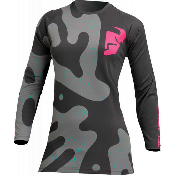 Tricouri MX-Enduro Thor Tricou Moto Enduro Dama Sector Disguise Gray/Flo Pink 23