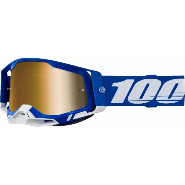 Ochelari MX-Enduro 100 la suta Ochelari Moto MX/Enduro Racecraft 2 Blue/White Gold Mirror Lens