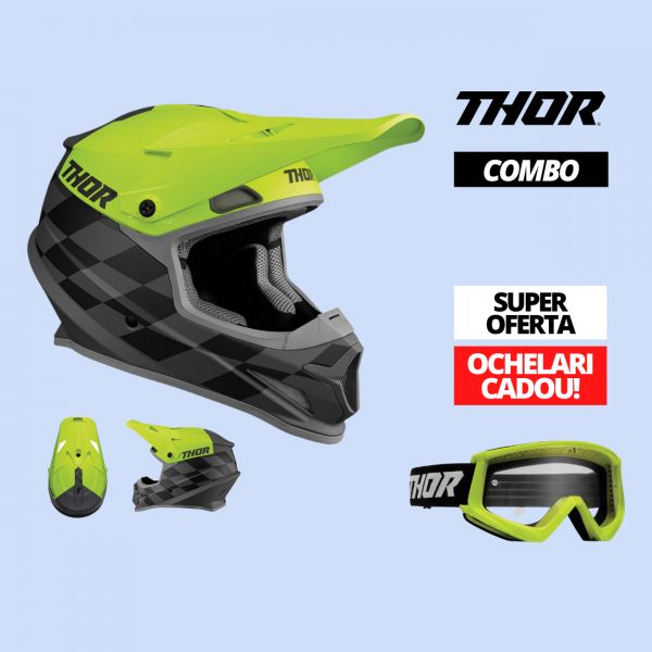 Combos MX-Enduro Thor Enduro Helmet Sector Birdrock  Grey/Acid + Combat Goggle Green