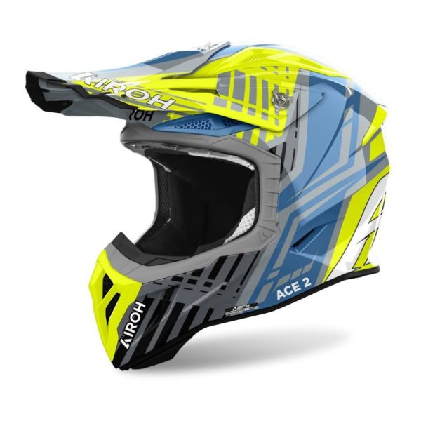 Casti Cross-Enduro Airoh Casca Moto MX/Enduro Aviator Ace 2 Proud Glossy Yellow/Grey/Blue