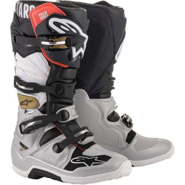 Cizme MX-Enduro Alpinestars Cizme MX Tech 7 Black/Silver/White/Gold