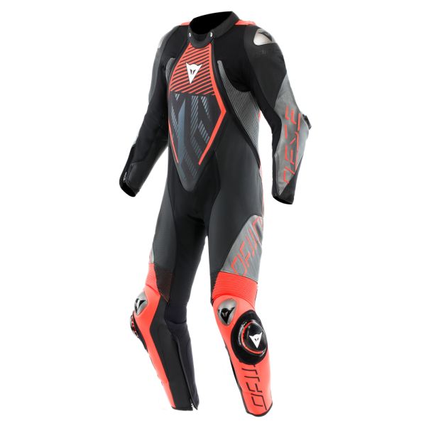 Echipamente DAINESE Dainese Combinezon Moto Piele Audax D/Zip 1PC Perf. Black/Red/Fluo/Anthracite 25