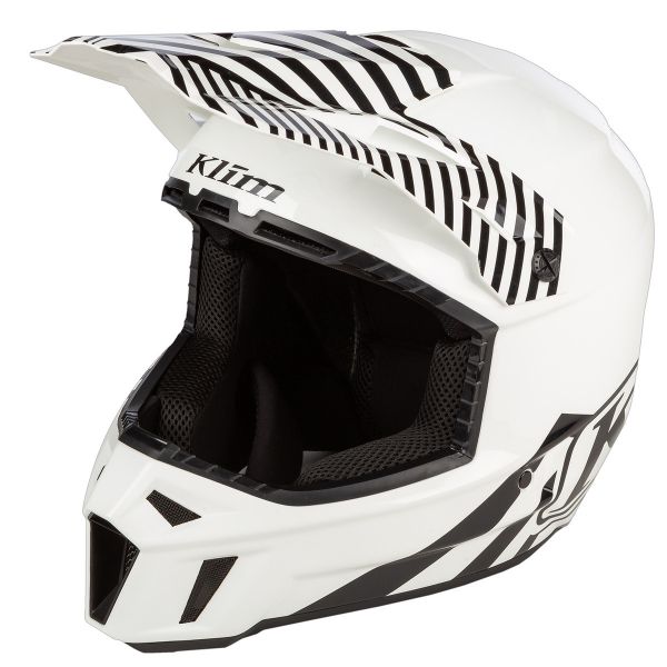 Casti Snowmobil Klim Casca Moto Enduro F3 Carbon Off-Road Helmet ECE Illusion Black/White