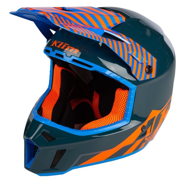 Casti Snowmobil Klim Casca Moto Enduro F3 Carbon Off-Road Helmet ECE Illusion Striking Petrol