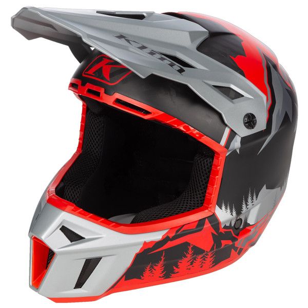 Casti Snowmobil Klim Casca Moto MX/Enduro F3 Carbon ECE DNA Fiery Red/Monument Gray 24