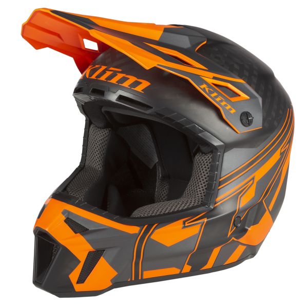 Casti Snowmobil Klim Casca Snowmobil F3 Carbon Pro ECE Ascent Asphalt/Strike Orange