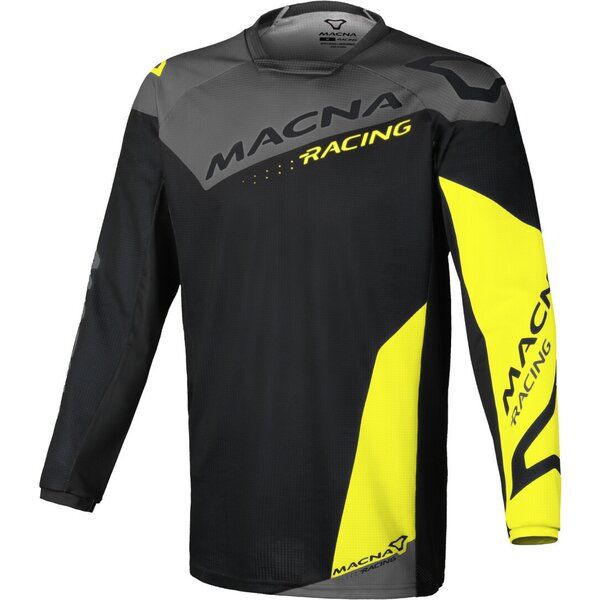 Tricouri MX-Enduro Macna Tricou Moto MX/Enduro BACKYARD-1 Black/Grey/Yellow Fluo