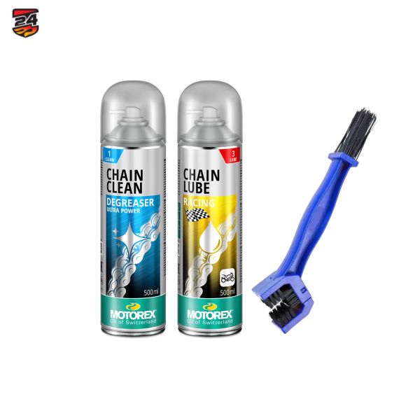 Spray de lant Moto24 Essentials Kit Curatare+Ungere Lant Motorex Racing PTFE