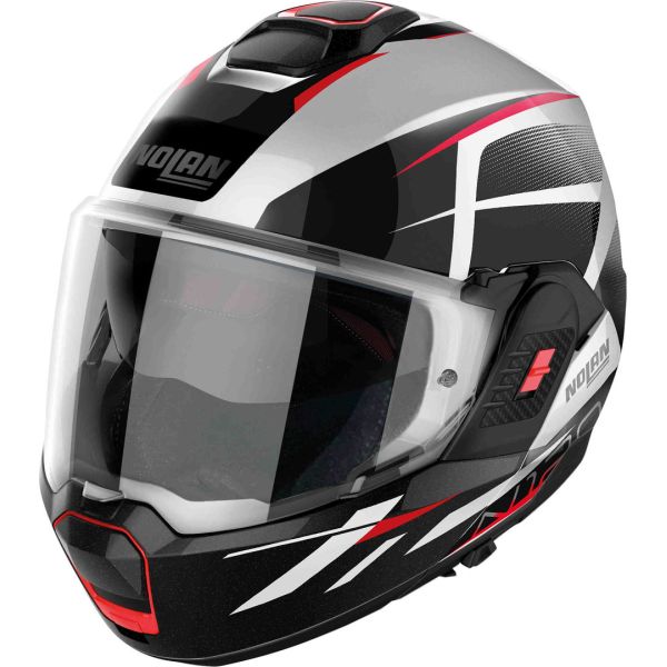 Casti Moto Flip-up (Modulabile) Nolan Casca Moto Flip-Up N120-1 06 Nightlife N-Com Metal White Red/Black 24