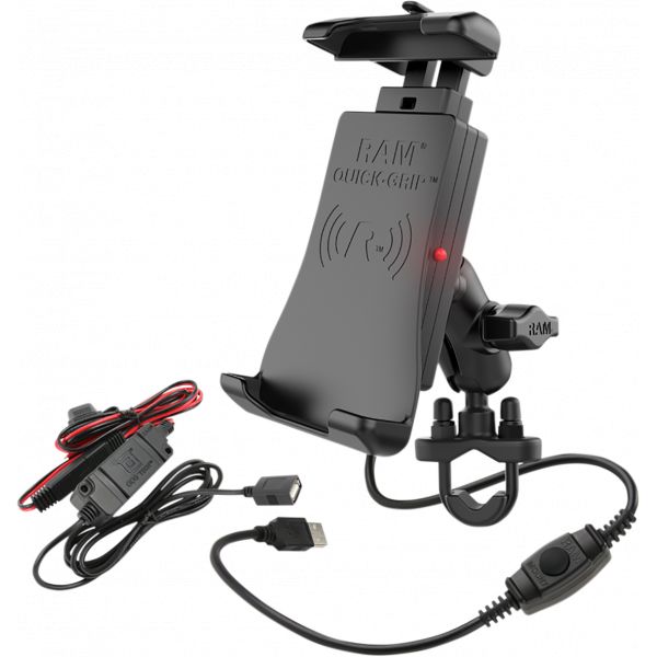 Handlebar Mounts Phone/GPS Ram Mounts Quick-grip Waterproof Wireless Charging Handlebar Mount - Ramb149zaun14wv