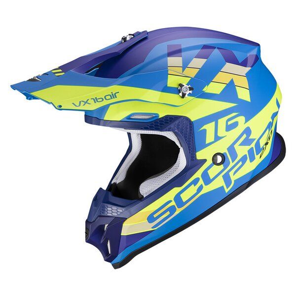 Casti Cross-Enduro Scorpion Exo Casca Moto Enduro Vx-16 Air X-Turn Albastru/Galben Fluo