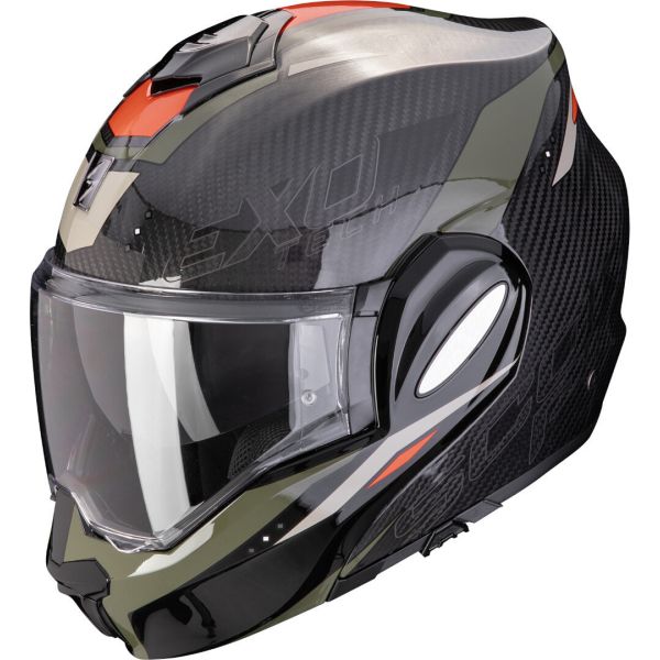Casti Moto Flip-up (Modulabile) Scorpion Exo Casca Moto Flip-Up Exo Tech Evo Carbon Rover Black/Green 24