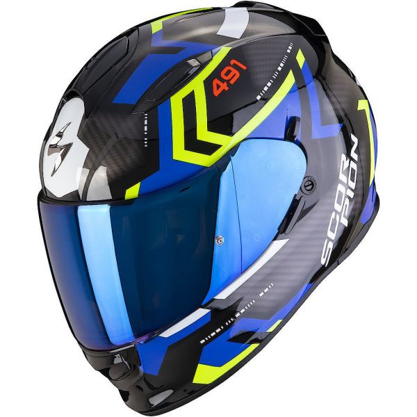 Casti Moto Integrale Scorpion Exo Casca Moto Full-Face Exo-491 Spin Black/Blue/Neon Yellow