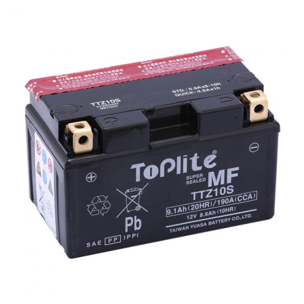 Maintenance Free Battery Yuasa Toplite TTZ10S = YTZ10S (INCLUDES ACID)