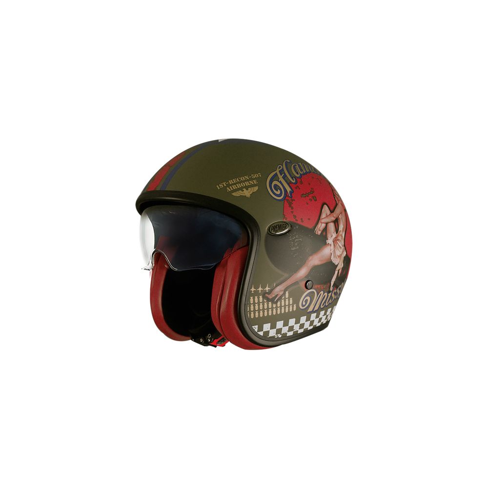 Casca Moto Open-Face/Jet Vintage PU MILBM Matt Olive/Red 2024